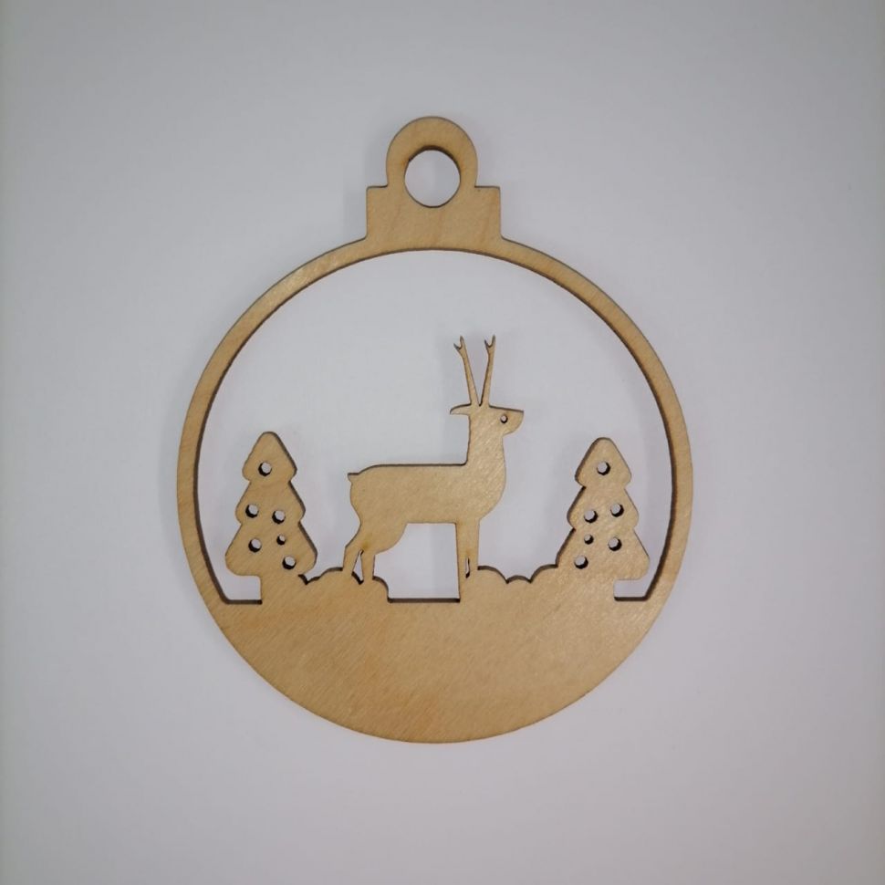 Деревянная заготовка из фанеры Игрушка на ёлку "Шарик с оленем", 10 см--- фото 1 &mdash; PalitraMastera