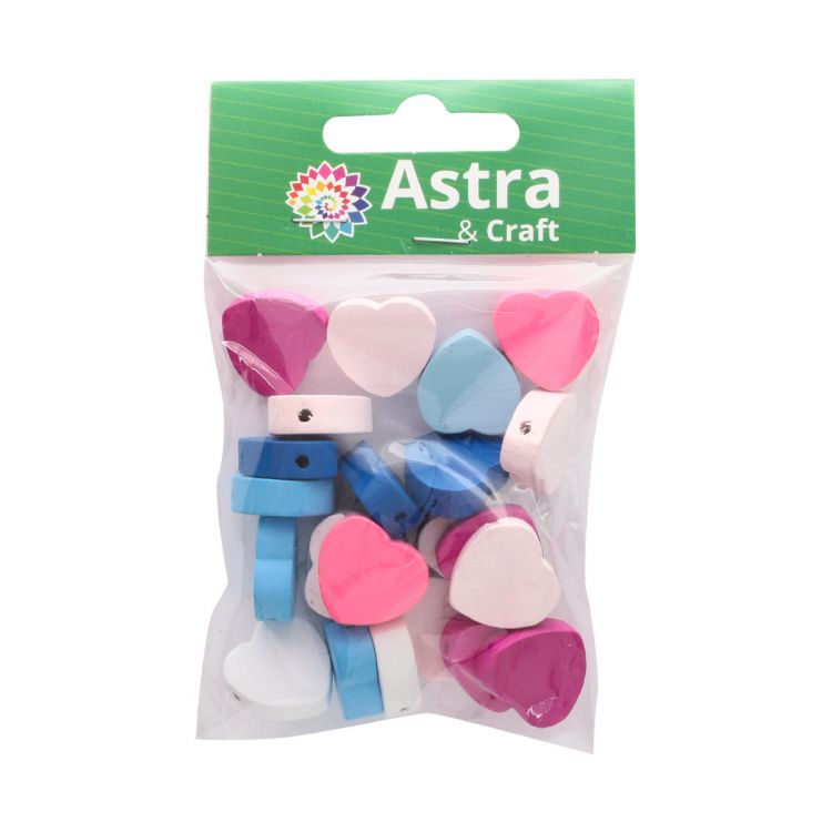 4AR405 Бусины деревянные, цветной микс,сердечки, 15гр/упак, Astra&amp;Craft (сине-розовый микс) &mdash; PalitraMastera