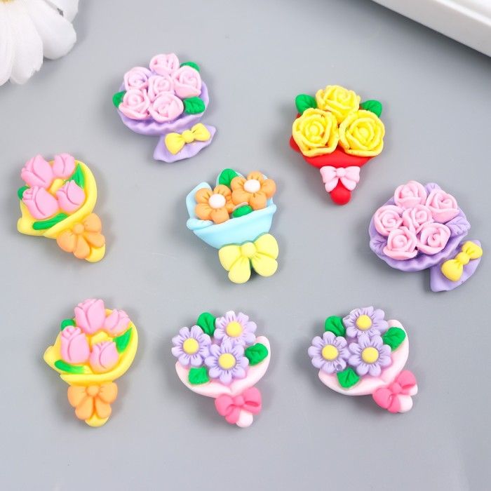 Декор для творчества пластик "Букет цветов" набор 8 шт МИКС 2,2х2,9х0,7 см  9135346 фото 1 — PalitraMastera