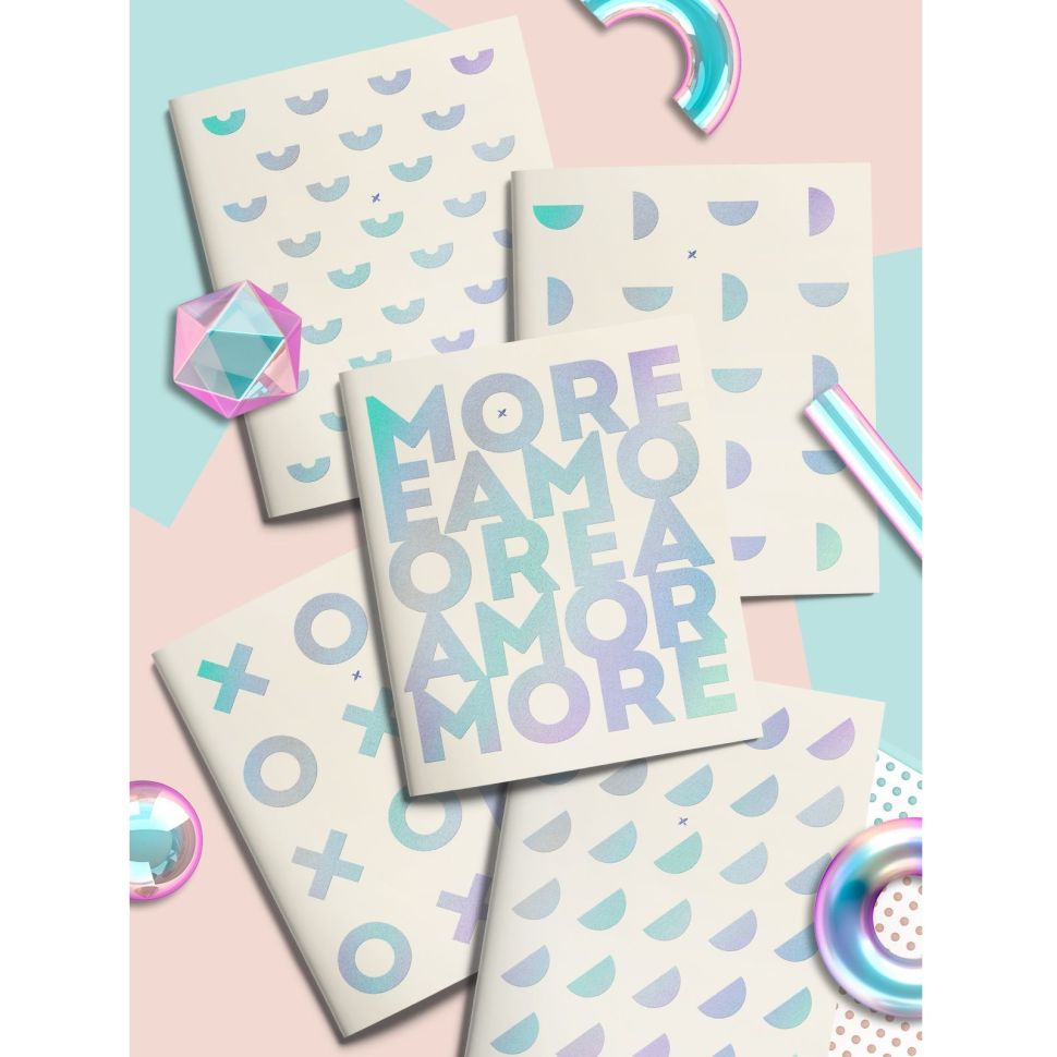 Тетрадь 48 л. А5 кл. скреп. офс. LOREX HOLOCHROME мел. карт. двойная обложка запечатка форзаца, soft touch, фольга фото 1 — PalitraMastera