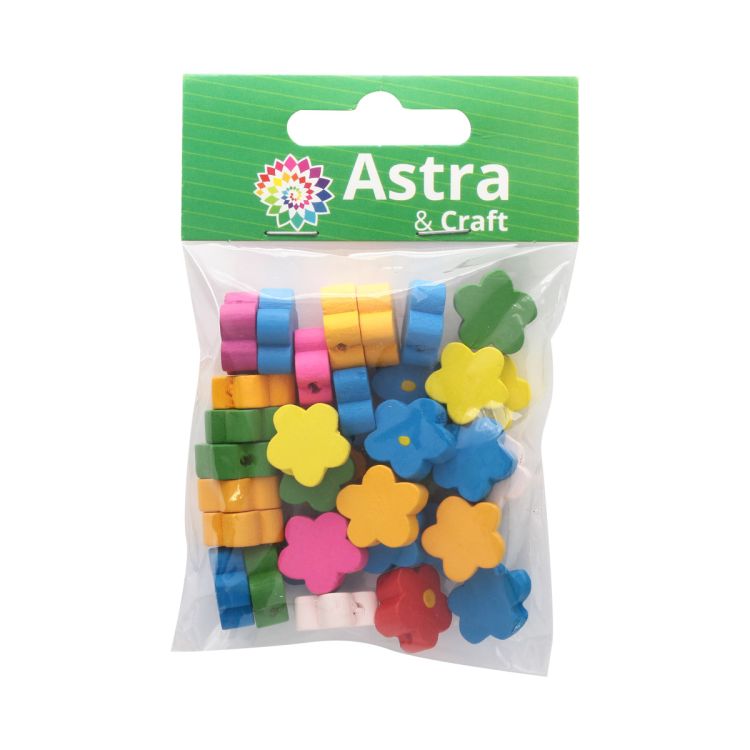 4AR404 Бусины деревянные, цветной микс,цветочки, 15гр/упак, Astra&amp;Craft — PalitraMastera