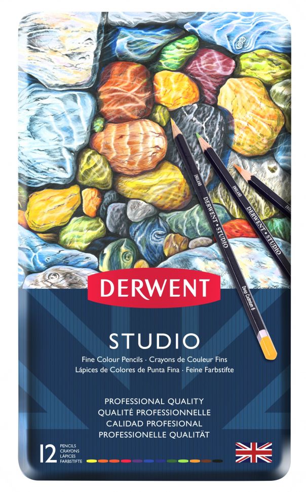 Набор профессиональных цветных карандашей Studio, шестигранный корпус 6,9 мм, грифель - 3,4 мм, 12 шт. в металлической коробке фото 1 &mdash; PalitraMastera