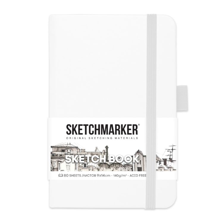 Блокнот для зарисовок Sketchmarker 140г/кв.м 9*14см 80л твердая обложка Белый — PalitraMastera
