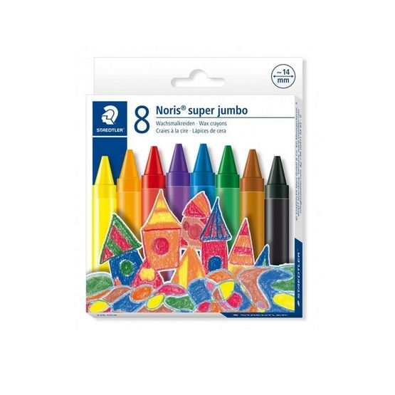 Набор мелков восковых Noris Club 226 Super Jumbo, 8 цв., в бумажной манжетке, круглые, диаметр 14 мм, в картонной коробке фото 1 — PalitraMastera