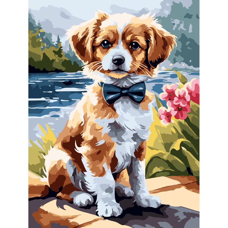 ST018 - Набор для рисования по номерам 'Щенок в галстуке-бабочке на солнце', 30*40см, Cristyle — PalitraMastera