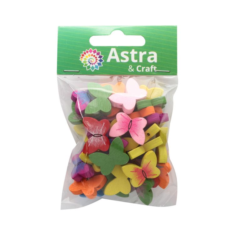 4AR401 Бусины деревянные, цветной микс, бабочки, 15гр/упак, Astra&amp;Craft — PalitraMastera