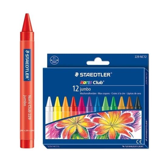 Набор мелков восковых Noris Club 229 Jumbo, 12 цв.,  в бумажной манжетке, круглые, диаметр 11 мм, в картонной коробке — PalitraMastera