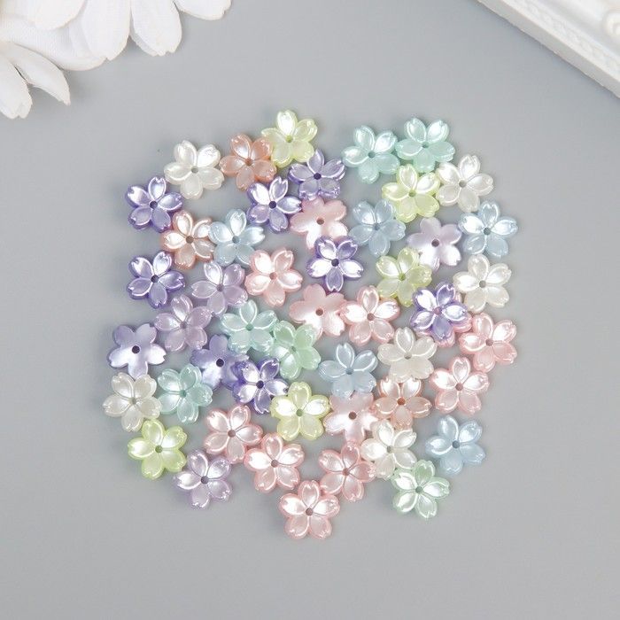 Бусины для творчества пластик "Цветочки"цветной перламутр набор 50 шт 1х1х0,3 см 9887292 фото 1 &mdash; PalitraMastera