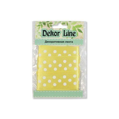 Лента атласная "Горошек", 25мм*3м (желтый) фото 1 — PalitraMastera