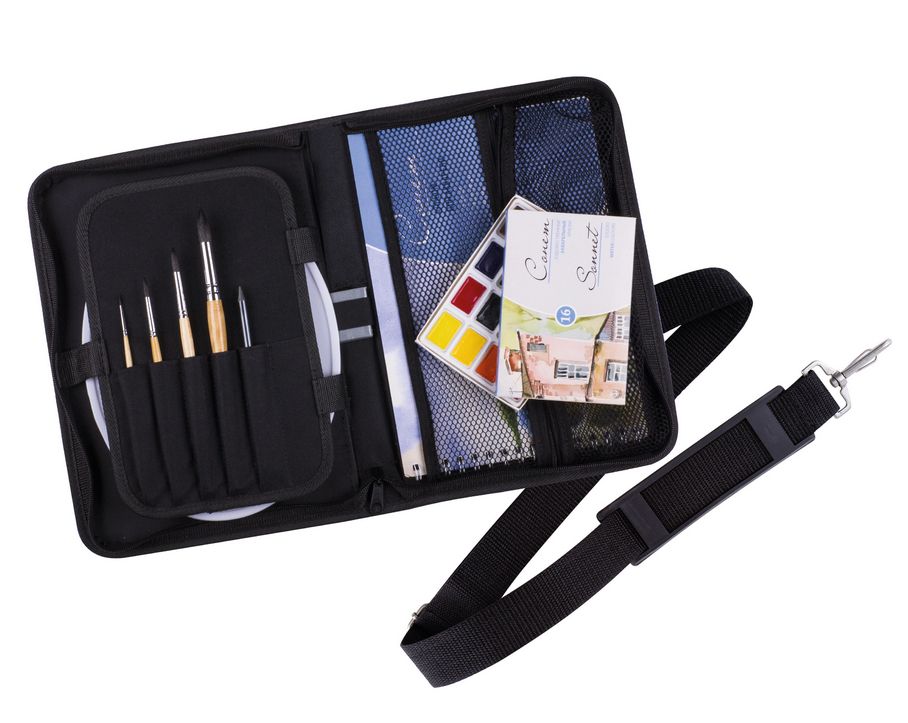 "Сонет" Сумка для художника, с внутренними отделениями и ремнем, черная, 350 х240 х45 мм--- фото 1 — PalitraMastera