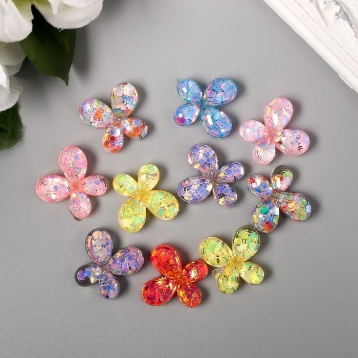 Декор для творчества пластик &quot;Бабочка с глиттером&quot; 2,2х2 см МИКС  5373702 — PalitraMastera