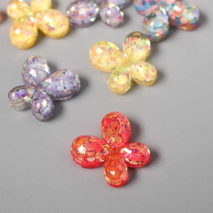 Декор для творчества пластик &quot;Бабочка с глиттером&quot; 2,2х2 см МИКС  5373702 — PalitraMastera