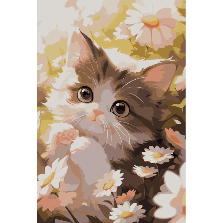 SP027 - Набор для рисования по номерам 'Милый котенок на ромашковом поле', 20*30см, Cristyle — PalitraMastera