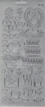 Контурные наклейки "Разные свадебные рисунки", лист 10x24,5 см, цвет серебро фото 1 — PalitraMastera