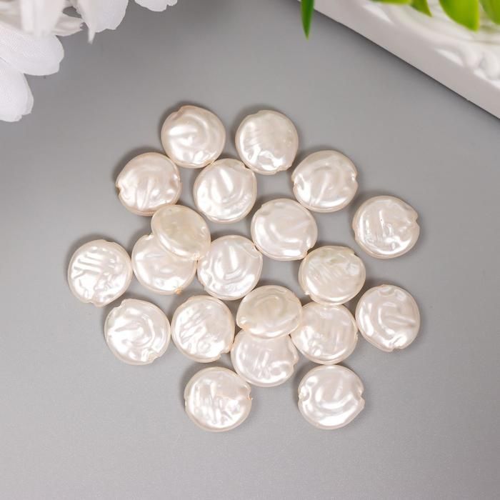 Бусины для творчества пластик &quot;Круглый плоский жемчуг&quot; набор 20 шт 1,2х1,2х0,4 см  6248064 — PalitraMastera