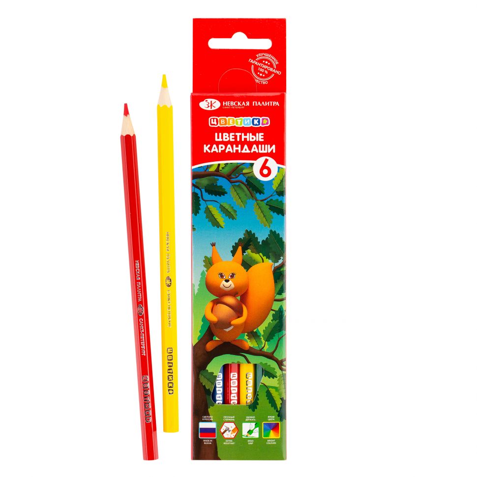 Набор цветных карандашей "Цветик", 6 цветов, шестигранные, 2М-4М, заточенные--- фото 1 — PalitraMastera