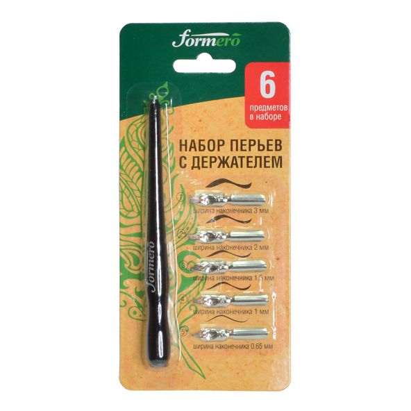Набор плоских перьев &quot;FORMERO&quot; 5 шт. с универсальным держателем деревянным черным, в блистере — PalitraMastera