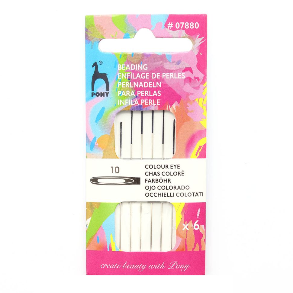 07880 Иглы для бисера с цветным ушком, № 10, 6 шт PONY фото 1 — PalitraMastera