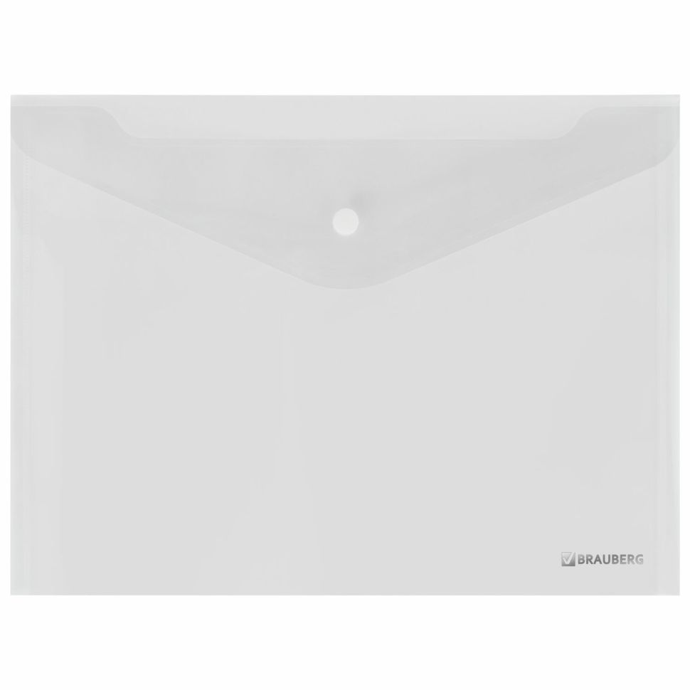 Папка-конверт с кнопкой BRAUBERG SUPER, А4, прозрачная, ПРОЧНАЯ 0,2мм, 272876 фото 1 — PalitraMastera