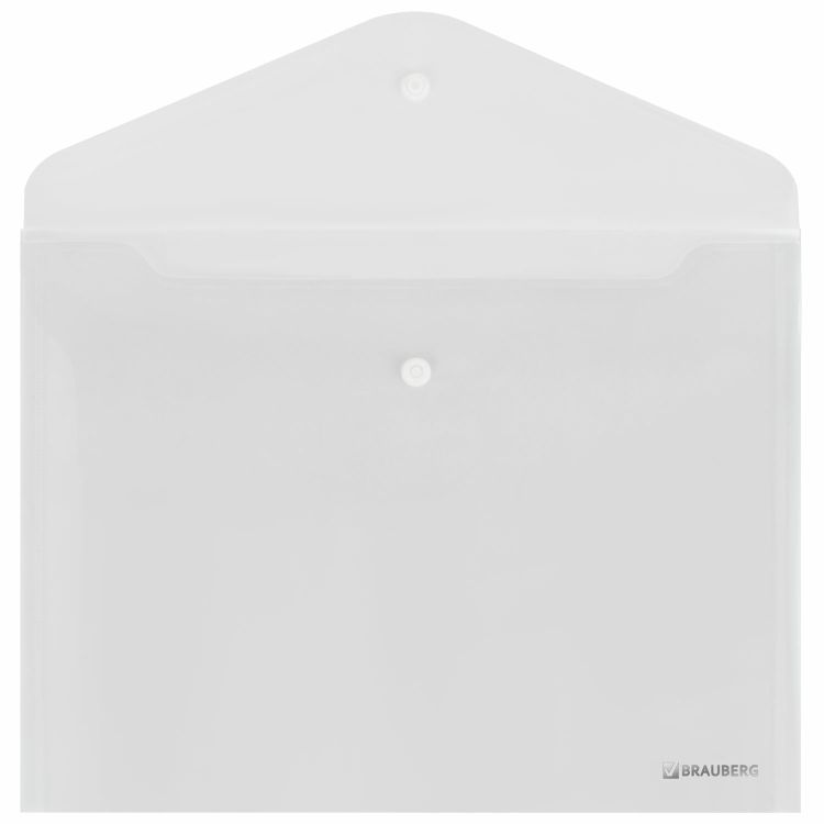 Папка-конверт с кнопкой BRAUBERG SUPER, А4, прозрачная, ПРОЧНАЯ 0,2мм, 272876 — PalitraMastera