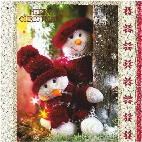 Салфетки - трехслойные, коллекция "Рождественский обед", Maki (выглядывают вязаные снеговички) фото 1 — PalitraMastera