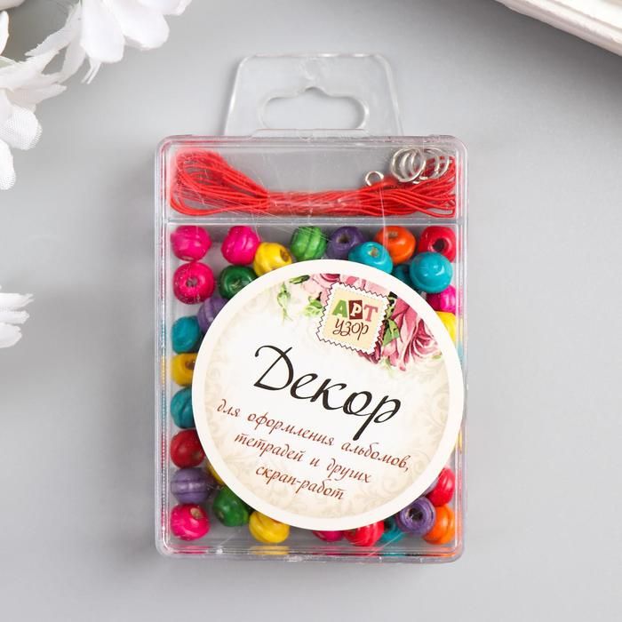 Набор бусин дерево + резинка 1-2 м "Шарики с фаской" 6/0; 8/0; 10/0 1,5х7х6 см  5095989 фото 1 &mdash; PalitraMastera