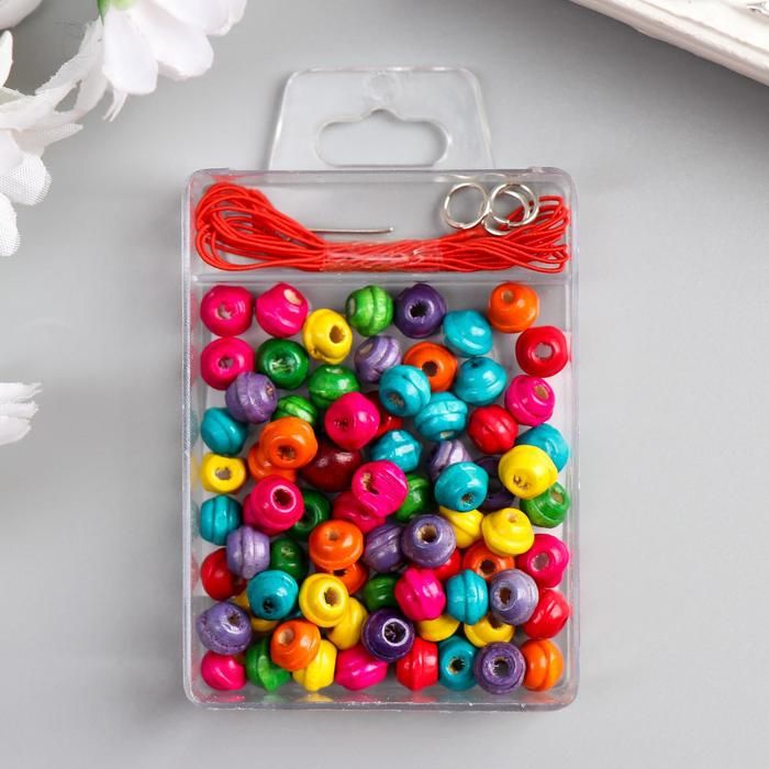 Набор бусин дерево + резинка 1-2 м "Шарики с фаской" 6/0; 8/0; 10/0 1,5х7х6 см  5095989 &mdash; PalitraMastera