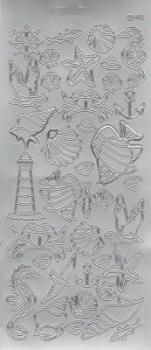 Контурные наклейки "Ракушки и морские животные", лист 10x24,5 см, цвет серебро фото 1 — PalitraMastera