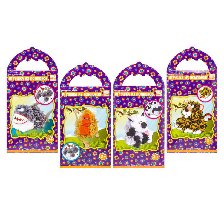 Набор д/творчества ИГРУШКА ИЗ ПОМПОНОВ, 4 диз. ассорти, карт. короб. ,FANCY CREATIVE — PalitraMastera