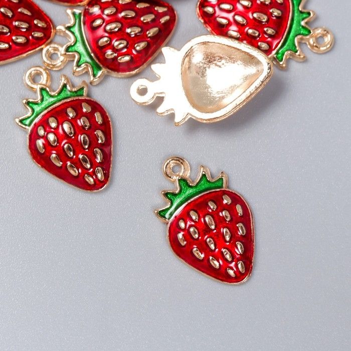Декор для творчества металл, эмаль "Спелая клубничка" красный 1,6х1 см 7356039 фото 1 — PalitraMastera