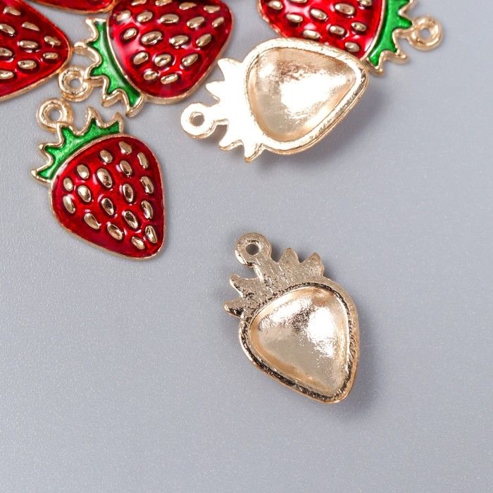 Декор для творчества металл, эмаль &quot;Спелая клубничка&quot; красный 1,6х1 см 7356039 — PalitraMastera