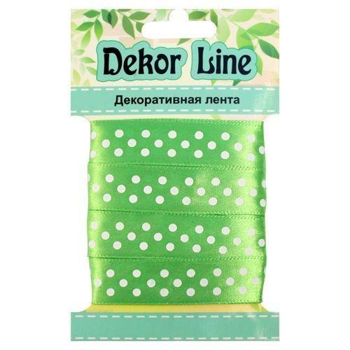 Лента атласная "Горошек", 15мм*3м (зеленый) фото 1 — PalitraMastera