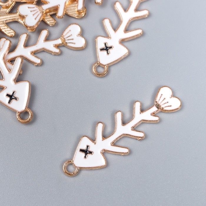 Декор для творчества металл, эмаль "Скелет рыбки" белый 3,5х1 см  7356035 фото 1 — PalitraMastera