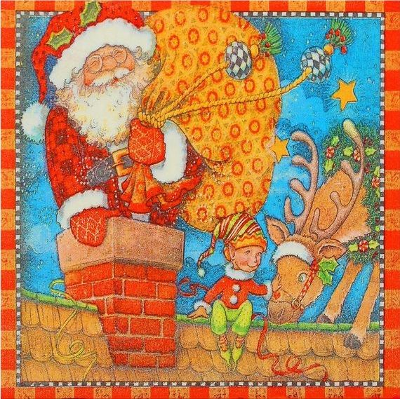 Салфетки бумажные "Дед мороз с подарками", 33 х 33 см, набор 20 шт. фото 1 — PalitraMastera