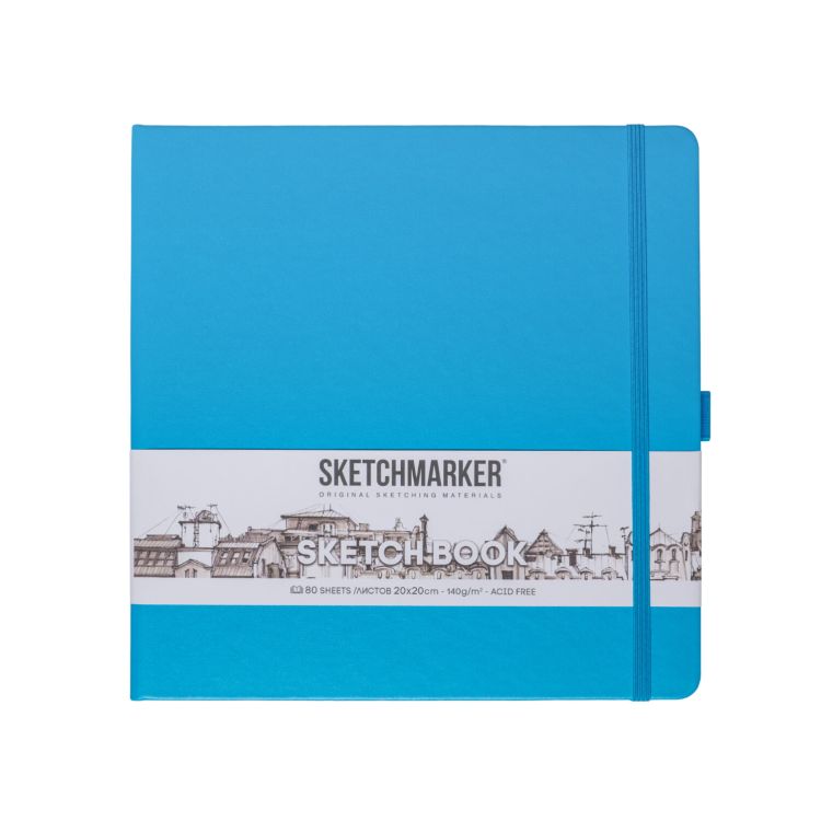 Блокнот для зарисовок Sketchmarker 140г/кв.м 20*20cм 80л твердая обложка Синий Карибский &mdash; PalitraMastera