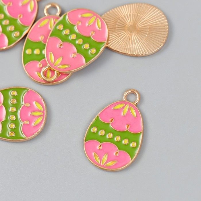 Декор для творчества металл, эмаль "Розово-зелёное яйцо" 1,4х2,2 см  9892673 фото 1 — PalitraMastera