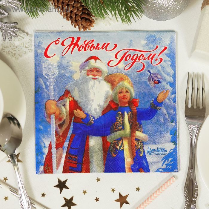 Салфетки бумажные &quot;С Новым годом! Дед Мороз и Снегурочка&quot;, 33 х 33 см, набор 20 шт. — PalitraMastera