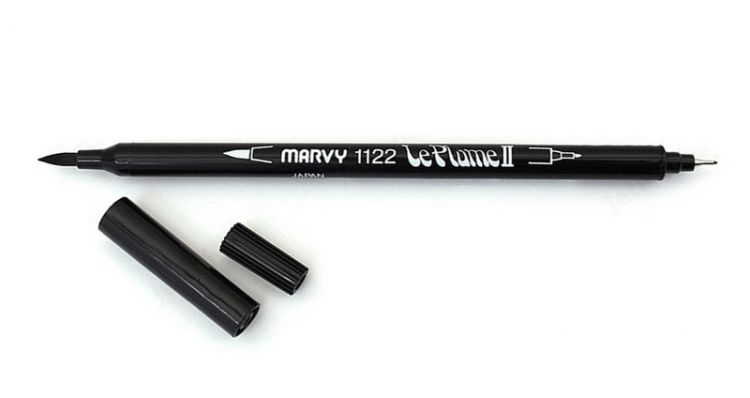 Маркер акварельный двусторонний кисть/линер 0,3мм BLACK MAR1122/1 /Marvy — PalitraMastera