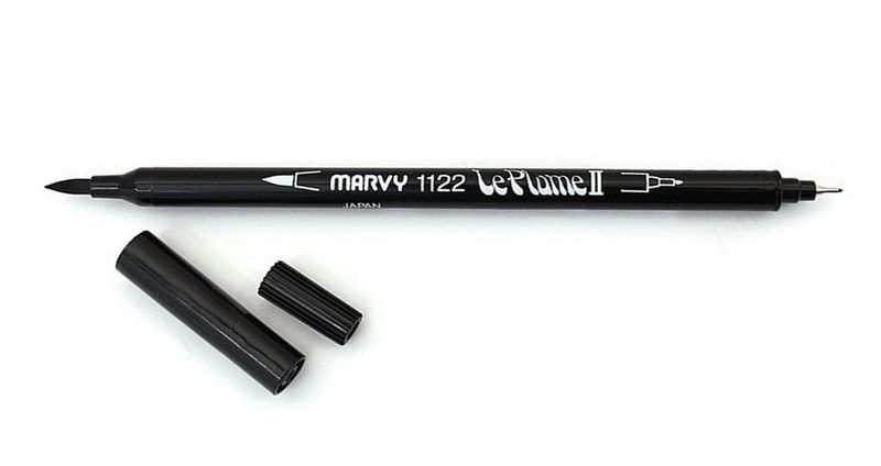 Маркер акварельный двусторонний кисть/линер 0,3мм BLACK MAR1122/1 /Marvy фото 1 — PalitraMastera