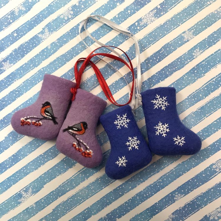 Валенки фиолетовые со снигирями — PalitraMastera