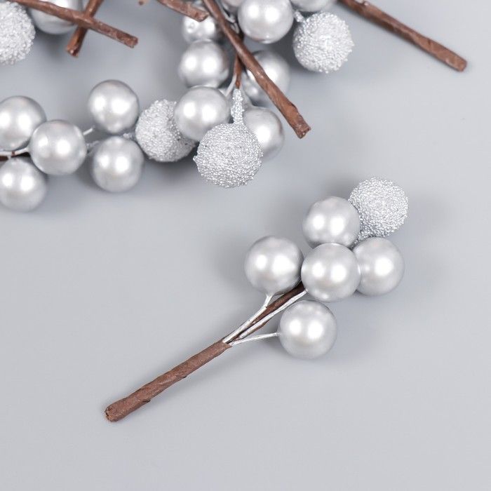 Декор "Веточка с шариками" серебро 4,5 см  7856880 фото 1 — PalitraMastera