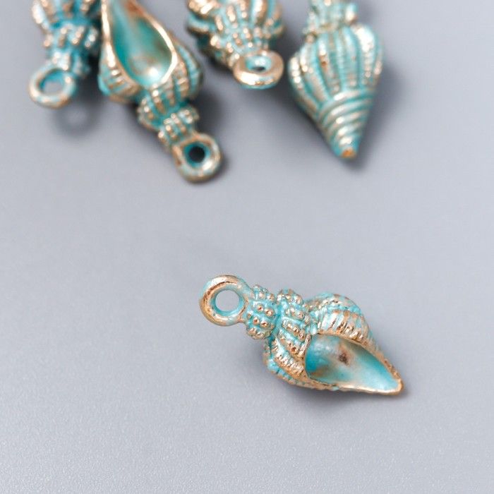 Декор для творчества металл, эмаль &quot;Морская раковина&quot; голубой с золотом 1х2 см 7356077 — PalitraMastera