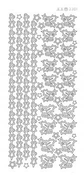 Контурные наклейки "Рождественский падуб", лист 10x24,5 см, цвет серебристый фото 1 &mdash; PalitraMastera