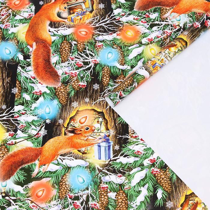 Бумага упаковочная глянцевая &quot;Праздник в лесу&quot;, 70 х 100 см — PalitraMastera