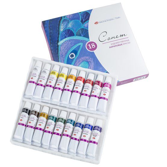 Сонет Набор акрил картон 18 шт х10мл фото 1 — PalitraMastera