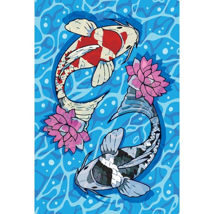 Алмазная вышивка с полным заполнением на холсте «Карпы», 20 х 30 см фото 1 — PalitraMastera