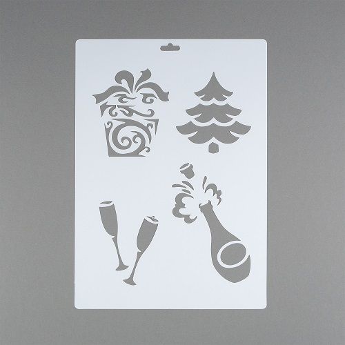 Сонет Трафарет пластиковый Брызги шампанского, елка, подарок, 22х31 см--- &mdash; PalitraMastera