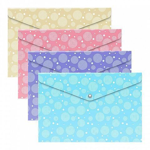 Пласт. конверт ErichKrause ErichKrause Pastel Dots В5 на кнопке прозрач. пластик 180 мкм ассорти — PalitraMastera