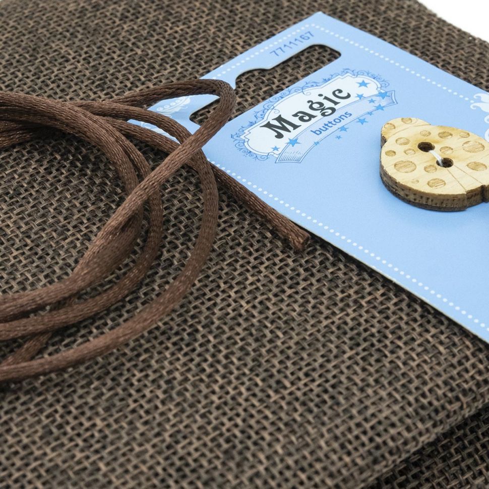 Рогожка 48*45 см с атласным шнуром 1 м, цвет коричневый, в подарок деревянные пуговицы фото 1 — PalitraMastera