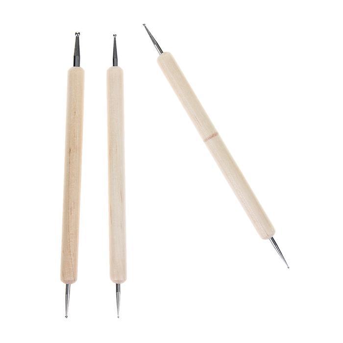 Набор инструментов для лепки, 3 предмета (маленькие шарики с двух сторон, деревянная ручка) — PalitraMastera